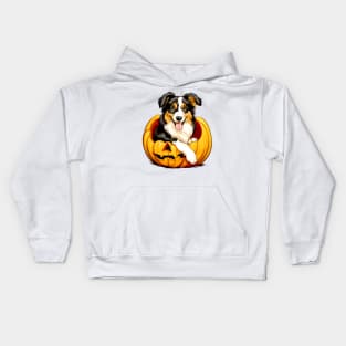 Australian Shepherd Dog inside Pumpkin #1 Kids Hoodie